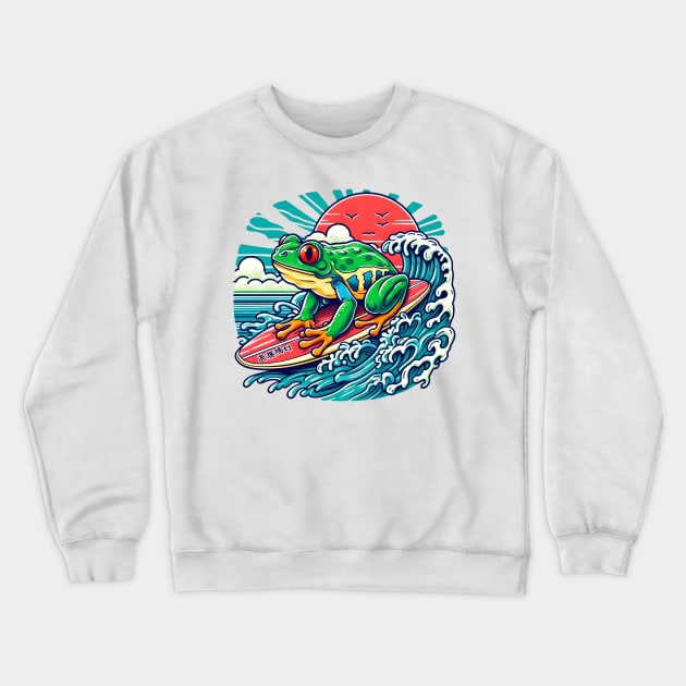 Surfing frog Crewneck Sweatshirt by Japanese Fever